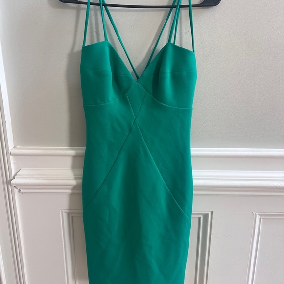 🌿 Black Halo Green Sheath Mini Dress Spaghetti Strap | Size 2 - Picture 2 of 6